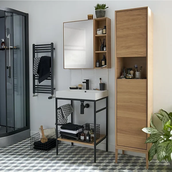 Distributeur Officiel Castorama Console Pour Vasque à Poser GoodHome Duala Métal Noir 80 Cm + Plan Vasque Blanc GoodHome Duala 80 Cm 1