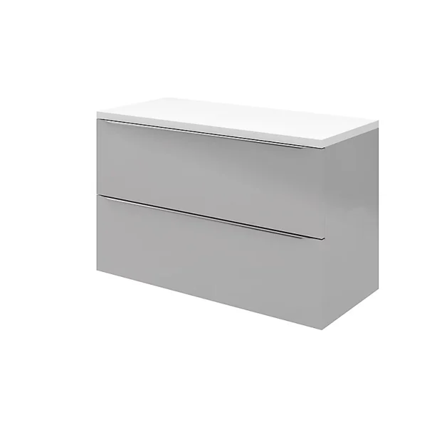 Castorama Ensemble L.100 Cm Meuble Sous Vasque Imandra Gris à Suspendre + Plan De Toilette Marloes Aggloméré Blanc Brillant à prix imbattables 1