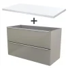 Castorama Ensemble L.100 Cm Meuble Sous Vasque Imandra Taupe à Suspendre + Plan De Toilette Marloes Aggloméré Blanc Brillant mode pas cher 7