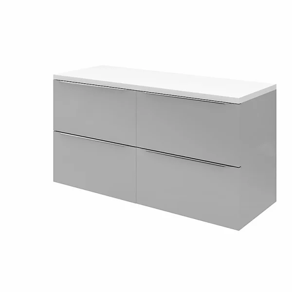 a Prix Discount Castorama Ensemble L.120 Cm Meuble Sous Vasque Imandra Gris à Suspendre + Plan De Toilette Marloes Aggloméré Blanc Brillant 1