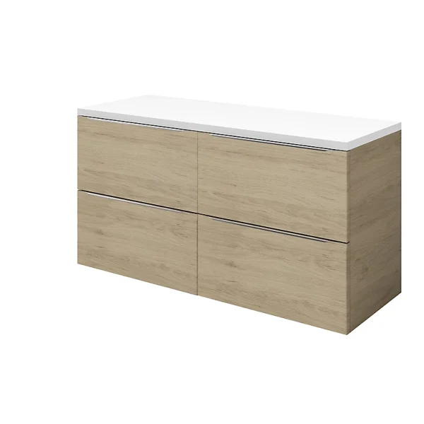 Livraison rapide Castorama Ensemble L.120 Cm Meuble Sous Vasque Imandra Marron à Suspendre + Plan De Toilette Marloes Aggloméré Blanc Brillant 1
