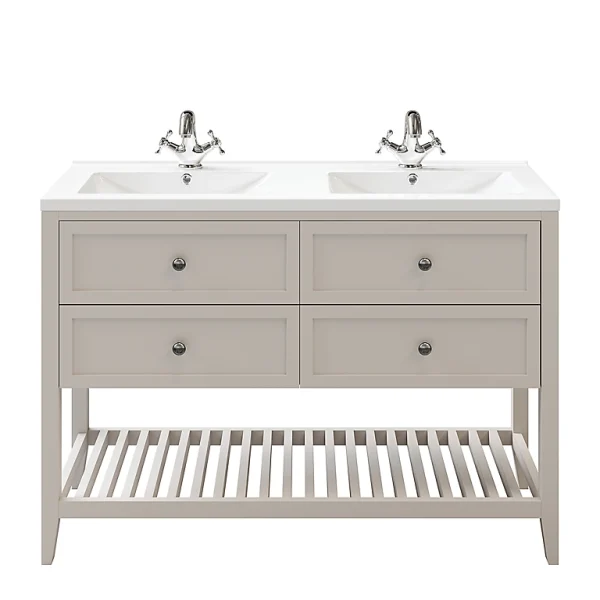 Castorama Ensemble L. 120 Cm Meuble Sous Vasque Perma Taupe à Poser + Plan Double Vasque Nira Céramique Blanc Distributeur Officiel 1