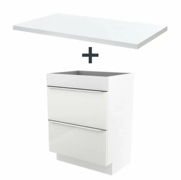 Castorama Ensemble L.60 Cm Meuble Sous Vasque Imandra Blanc à Poser + Plan De Toilette Marloes Aggloméré Blanc Brillant meilleure qualité 1