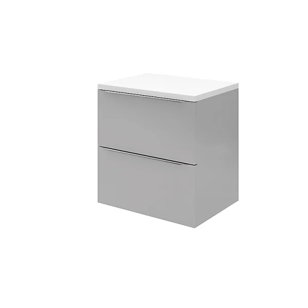 remise en ligne Castorama Ensemble L.60 Cm Meuble Sous Vasque Imandra Gris à Suspendre + Plan De Toilette Marloes Aggloméré Blanc Brillant 1