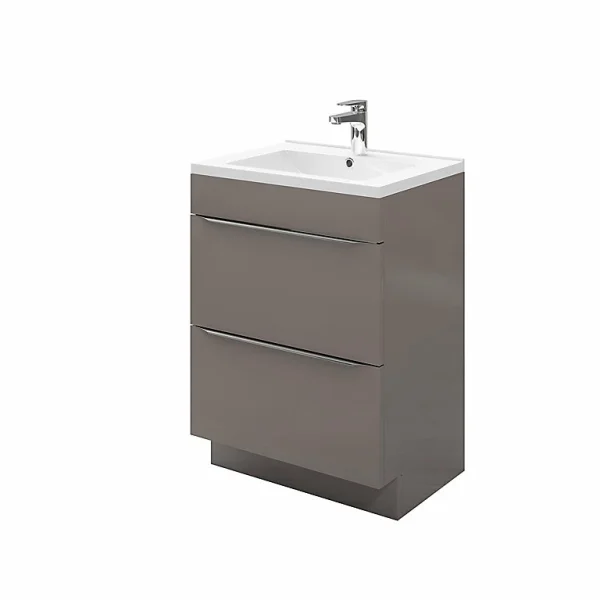 shopping pas cher Castorama Ensemble L.60 Cm Meuble Sous Vasque Imandra Gris Taupé à Poser + Plan Vasque Nira Céramique Blanc 1