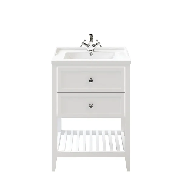 vente pas cher en ligne Castorama Ensemble L. 60 Cm Meuble Sous Vasque Perma Blanc à Poser + Plan Vasque Lana Céramique Blanc 1