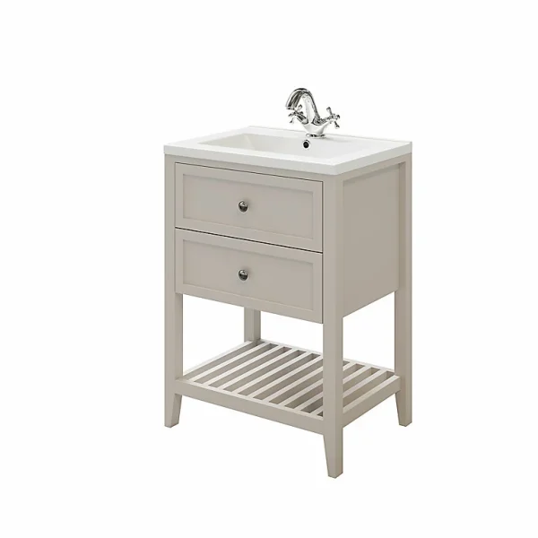 Castorama Ensemble L. 60 Cm Meuble Sous Vasque Perma Taupe à Poser + Plan Double Vasque Nira Céramique Blanc dernière tendance 1