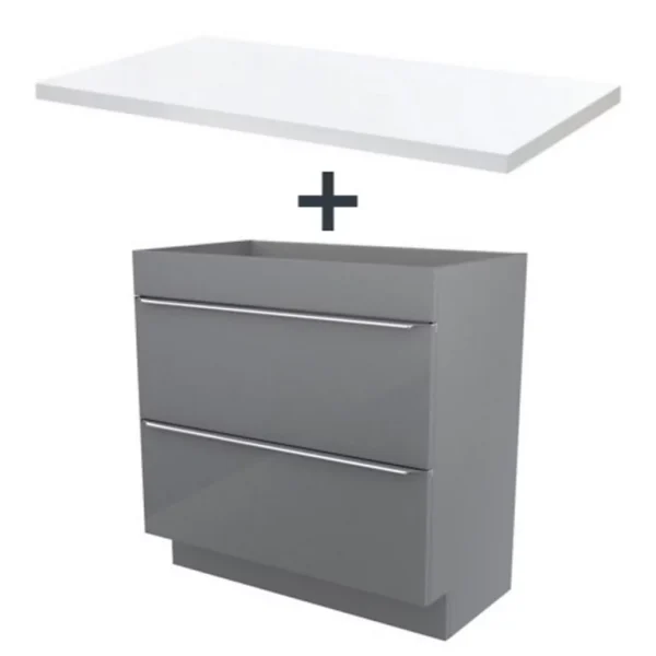 luxe soldes Castorama Ensemble L.80 Cm Meuble Sous Vasque Imandra Gris à Poser + Plan De Toilette Marloes Aggloméré Blanc Brillant 1