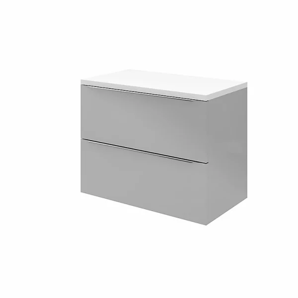 Castorama Ensemble L.80 Cm Meuble Sous Vasque Imandra Gris à Suspendre + Plan De Toilette Marloes Aggloméré Blanc Brillant en ligne officielle 1
