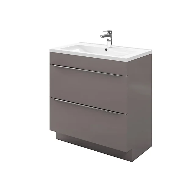 mode Castorama Ensemble L.80 Cm Meuble Sous Vasque Imandra Gris Taupé à Poser + Plan Vasque Nira Céramique Blanc 1