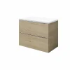 Castorama Ensemble L.80 Cm Meuble Sous Vasque Imandra Marron à Suspendre + Plan De Toilette Marloes Aggloméré Blanc Brillant Authentic Original licence 7