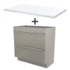 meilleure qualité Castorama Ensemble L.80 Cm Meuble Sous Vasque Imandra Taupe à Poser + Plan De Toilette Marloes Aggloméré Blanc Brillant 7