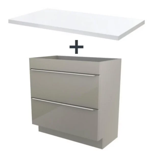 meilleure qualité Castorama Ensemble L.80 Cm Meuble Sous Vasque Imandra Taupe à Poser + Plan De Toilette Marloes Aggloméré Blanc Brillant 1