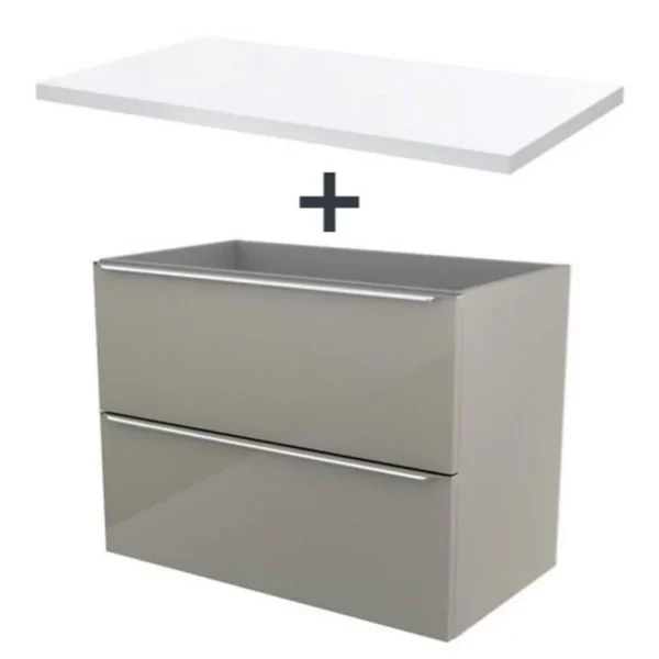 Castorama Ensemble L.80 Cm Meuble Sous Vasque Imandra Taupe à Suspendre + Plan De Toilette Marloes Aggloméré Blanc Brillant en ligne 1