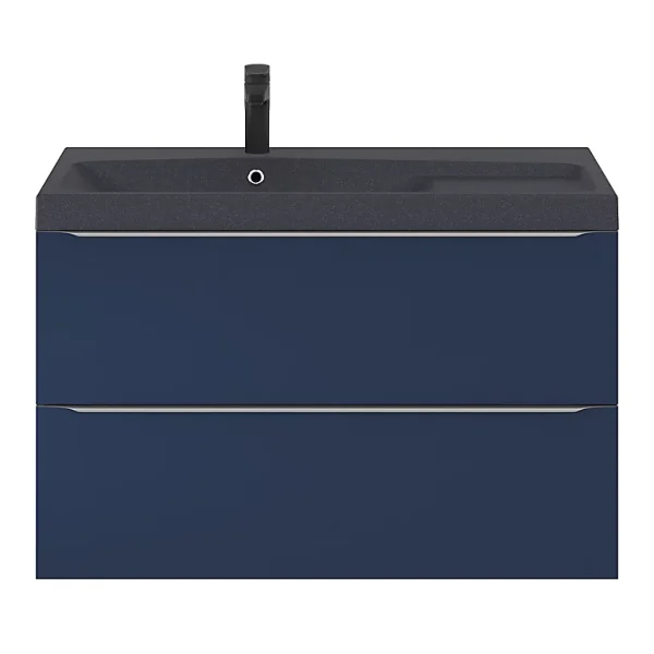 Castorama Ensemble Salle De Bains L.100 Cm Meuble à Suspendre Imandra Blau Nuit Mat + Plan Vasque Porcelaine Noir magasins pas chers 1