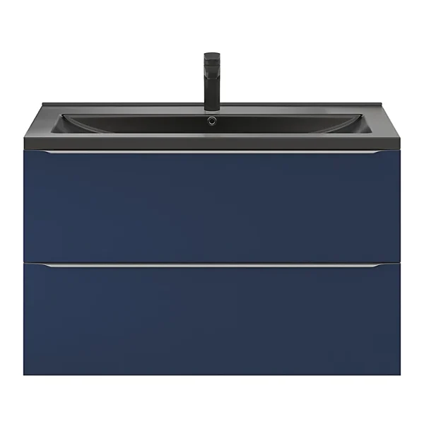soldes ligne Castorama Ensemble Salle De Bains L.100 Cm Meuble à Suspendre Imandra Bleu Nuit Mat + Plan Vasque Céramique Noir 1