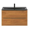 design à la mode Castorama Ensemble Salle De Bains L.100 Cm Meuble à Suspendre Imandra Décor Noyer + Plan Vasque Céramique Noir 5