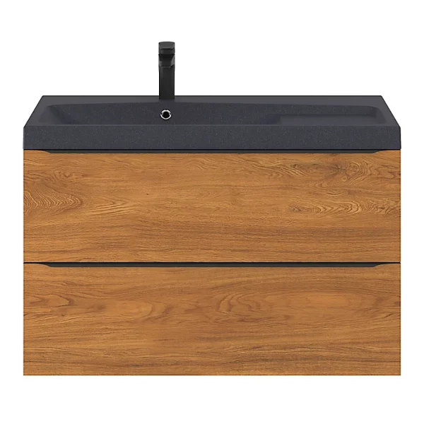 Castorama Ensemble Salle De Bains L.100 Cm Meuble à Suspendre Imandra Décor Noyer + Plan Vasque Résine Noir solde en ligne 1