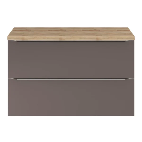 soldes pas cher Castorama Ensemble Salle De Bains L.100 Cm Meuble à Suspendre Imandra Gris Brillant + Plan De Toilette Décor Chêne 1