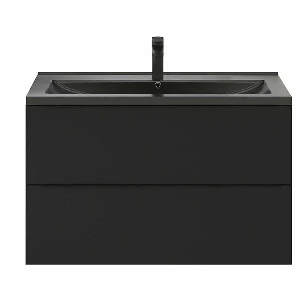 vente chaude Castorama Ensemble Salle De Bains L.100 Cm Meuble à Suspendre Imandra Noir Mat + Plan Vasque Céramique Noir 1
