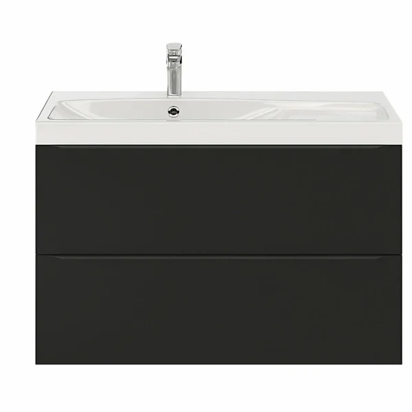 De Qualité Castorama Ensemble Salle De Bains L.100 Cm Meuble à Suspendre Imandra Noir Mat + Plan Vasque Mila Résine Blanc 1