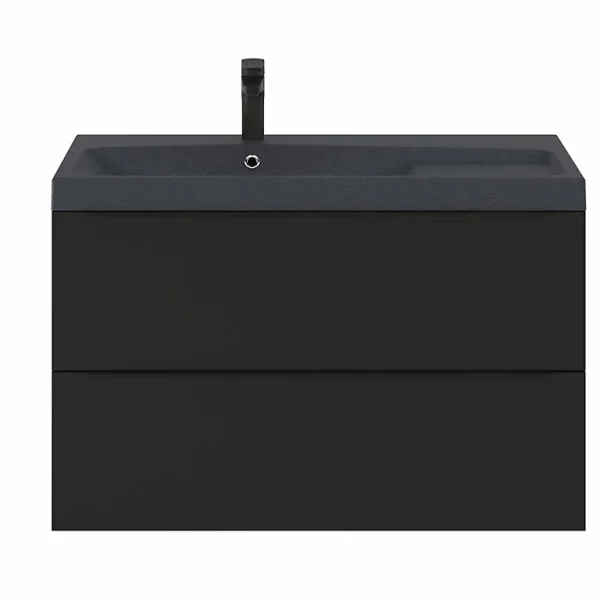 marque moins cher Castorama Ensemble Salle De Bains L.100 Cm Meuble à Suspendre Imandra Noir Mat + Plan Vasque Porcelaine Noir 1