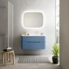 grande marque pas cher Castorama Ensemble Salle De Bains L. 104 Cm Meuble Sous Vasque Bleu Mat + Plan Vasque à Droite Blanc Mat Alba 5