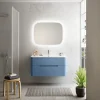 Castorama Ensemble Salle De Bains L. 104 Cm Meuble Sous Vasque Bleu Mat + Plan Vasque Version Centre Blanc Brillant Alba site soldes 7