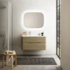 Castorama Ensemble Salle De Bains L. 104 Cm Meuble Sous Vasque Décor Bois Natuel + Plan Vasque à Gauche Blanc Brillant Alba prix de gros 5