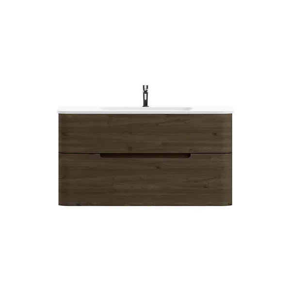 Top ventes Castorama Ensemble Salle De Bains L. 104 Cm Meuble Sous Vasque Décor Noyer + Plan Vasque Version Centre Blanc Brillant Alba 1