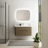 acheter Castorama Ensemble Salle De Bains L. 104 Cm Meuble Sous Vasque Décor Noyer + Plan Vasque Version Centre Blanc Mat Alba 5