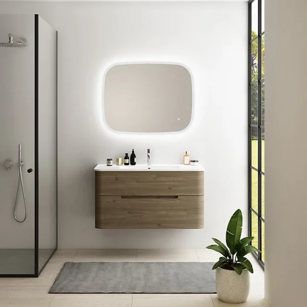 acheter Castorama Ensemble Salle De Bains L. 104 Cm Meuble Sous Vasque Décor Noyer + Plan Vasque Version Centre Blanc Mat Alba 1
