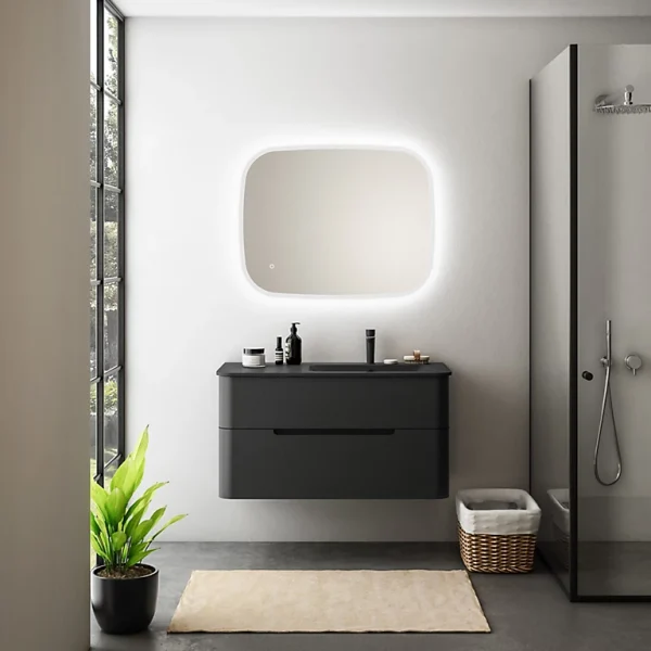 Castorama Ensemble Salle De Bains L. 104 Cm Meuble Sous Vasque Noir Mat + Plan Vasque à Droite Noir Mat Alba Couleurs variées 1