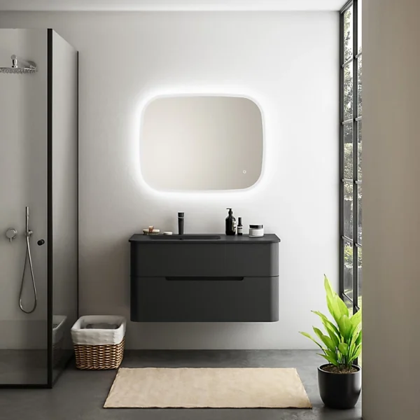 Castorama Ensemble Salle De Bains L. 104 Cm Meuble Sous Vasque Noir Mat + Plan Vasque à Gauche Noir Mat Alba comparez les prix 1