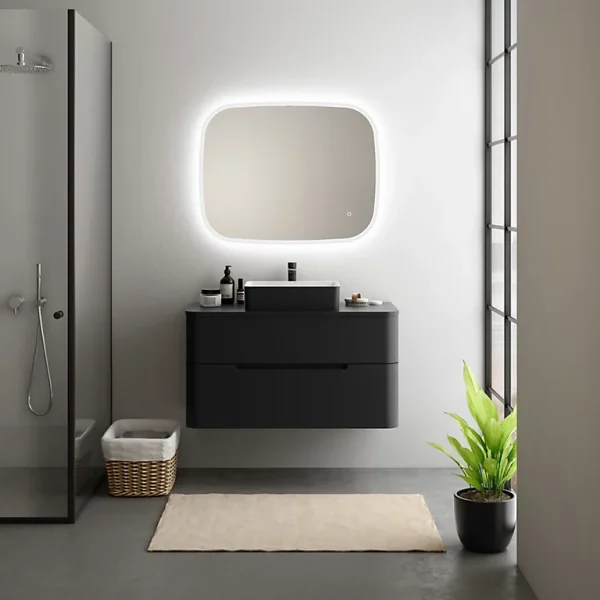 Castorama Ensemble Salle De Bains L. 104 Cm Meuble Sous Vasque + Plan De Toilette Noir Mat Alba marque pas cher 1