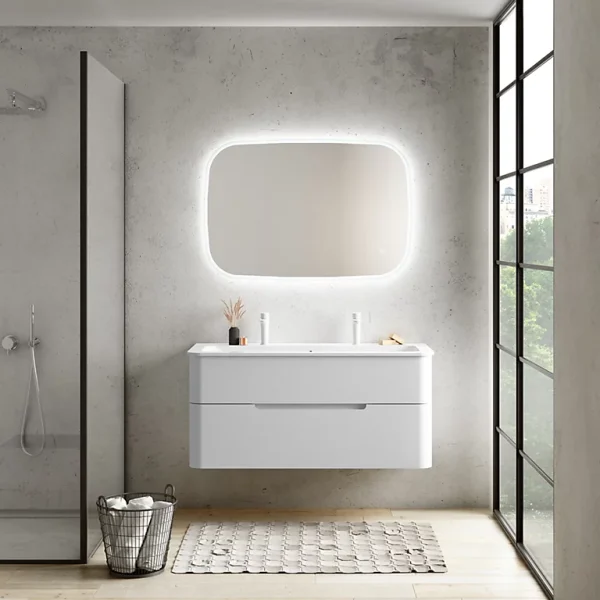 soldes en ligne Castorama Ensemble Salle De Bains L. 119 Cm Meuble Sous Vasque Blanc Mat + Plan Vasque Blanc Mat Alba 1