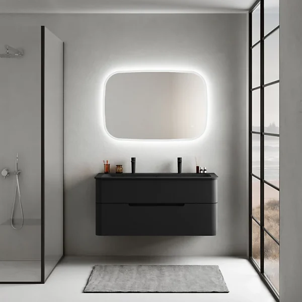 achat Castorama Ensemble Salle De Bains L. 119 Cm Meuble Sous Vasque Noir Mat + Plan Vasque Noir Mat Alba 1