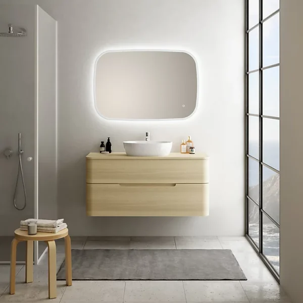 ﻿soldes Castorama Ensemble Salle De Bains L. 119 Cm Meuble Sous Vasque + Plan De Toilette Décor Bois Natuel Alba 1
