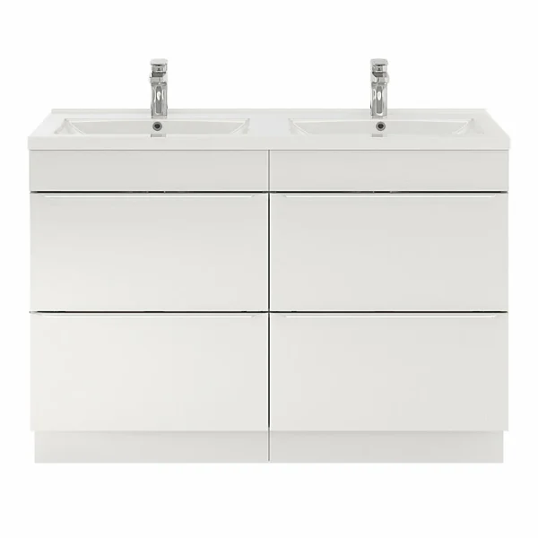 Nouvelle tendance Castorama Ensemble Salle De Bains L.120 Cm Meuble à Poser Imandra Blanc Brillant + Plan Double Vasque Céramique Blanc 1