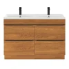Castorama Ensemble Salle De Bains L.120 Cm Meuble à Poser Imandra Décor Noyer + Plan Double Vasque Céramique Blanc boutique pas cher 5