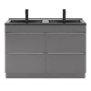 mode pas chere Castorama Ensemble Salle De Bains L.120 Cm Meuble à Poser Imandra Gris Brillant + Plan Double Vasque Céramique Noir 5