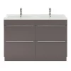 Castorama Ensemble Salle De Bains L.120 Cm Meuble à Poser Imandra Gris Taupe Brillant + Plan Double Vasque Céramique Blanc Prix très abordable 5