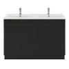 Castorama Ensemble Salle De Bains L.120 Cm Meuble à Poser Imandra Noir Mat + Plan Double Vasque Céramique Blanc pas cher en vente 5