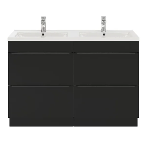 Castorama Ensemble Salle De Bains L.120 Cm Meuble à Poser Imandra Noir Mat + Plan Double Vasque Céramique Blanc pas cher en vente 1