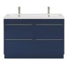 achetez pas cher Castorama Ensemble Salle De Bains L.120 Cm Meuble à Suspendre Imandra Bleu Nuit Mat + Plan Vasque Résine Blanc 7