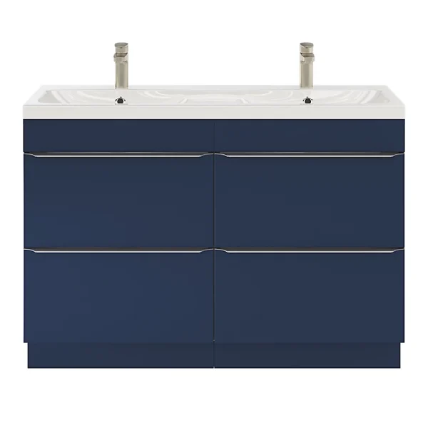 achetez pas cher Castorama Ensemble Salle De Bains L.120 Cm Meuble à Suspendre Imandra Bleu Nuit Mat + Plan Vasque Résine Blanc 1