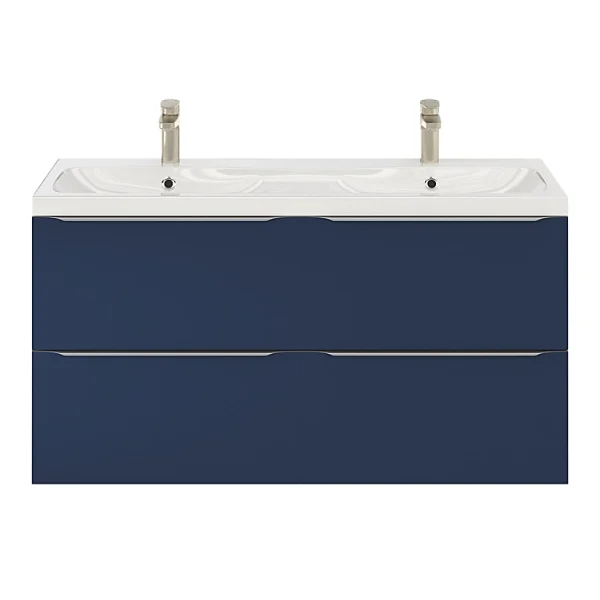 Castorama Ensemble Salle De Bains L.120 Cm Meuble à Suspendre Imandra Bleu Nuit Mat + Plan Vasque Résine Blanc mode pas cher 1