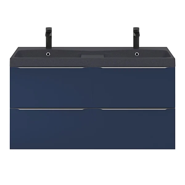 styles dernier cri Castorama Ensemble Salle De Bains L.120 Cm Meuble à Suspendre Imandra Bleu Nuit Mat + Plan Vasque Résine Noir 1
