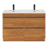 destockage Castorama Ensemble Salle De Bains L.120 Cm Meuble à Suspendre Imandra Décor Chêne + Plan Vasque Résine Blanc 7