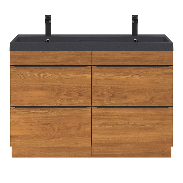 Retour gratuit en magasin. Castorama Ensemble Salle De Bains L.120 Cm Meuble à Suspendre Imandra Décor Chêne + Plan Vasque Résine Noir 1